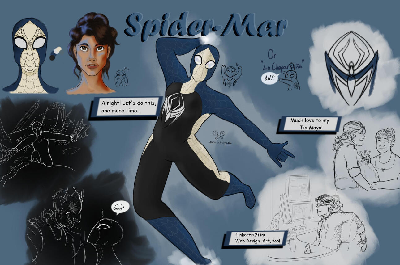 Spider-Sona Sketch Page [1 Digital Sketch Flat Color (Full Body) + 2 Digital Sketch (Headshot) + 2 Digital Sketch (Torso)+ 2 Digital Sketch (Torso) x 2 characters]